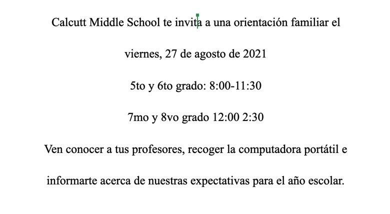 Calcutt Orientation Flyer (spanish)