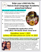 ENTER YOUR CHILD INTO THE RAÍCES DUAL LANGUAGE ACADEMY PRESCHOOL LOTTERY!